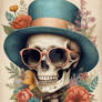 Vintage floral skeleton with hat and sunglasses (8