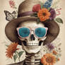 Vintage floral skeleton with hat and sunglasses (1