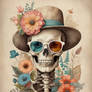 Vintage floral skeleton with hat and sunglasses (3