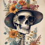 Vintage floral skeleton with hat and sunglasses (8