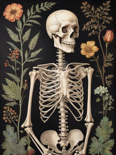 Botanical Skeleton Vintage Flowers Painting (17)