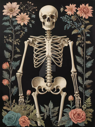 Botanical Skeleton Vintage Flowers Painting (31)