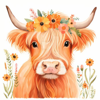 Floral Baby Highland Cow Nursery Illustration (19)