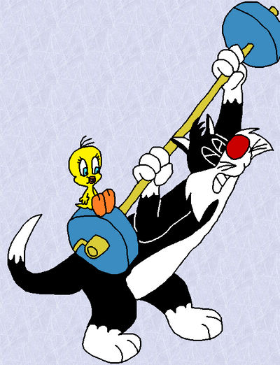 Sylvester Lifts a Weight with Tweety by SmashGamer16 on DeviantArt