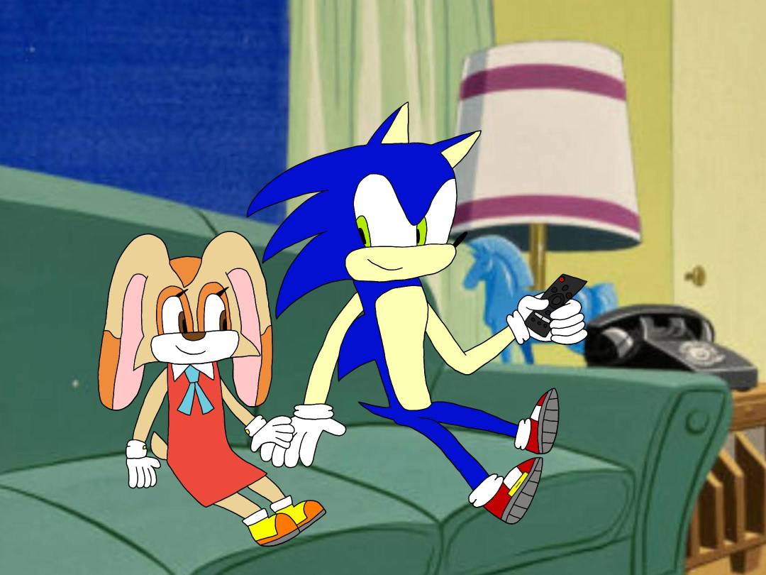 Sonic and Cream Watching TV in the Living Room by SmashGamer16 on