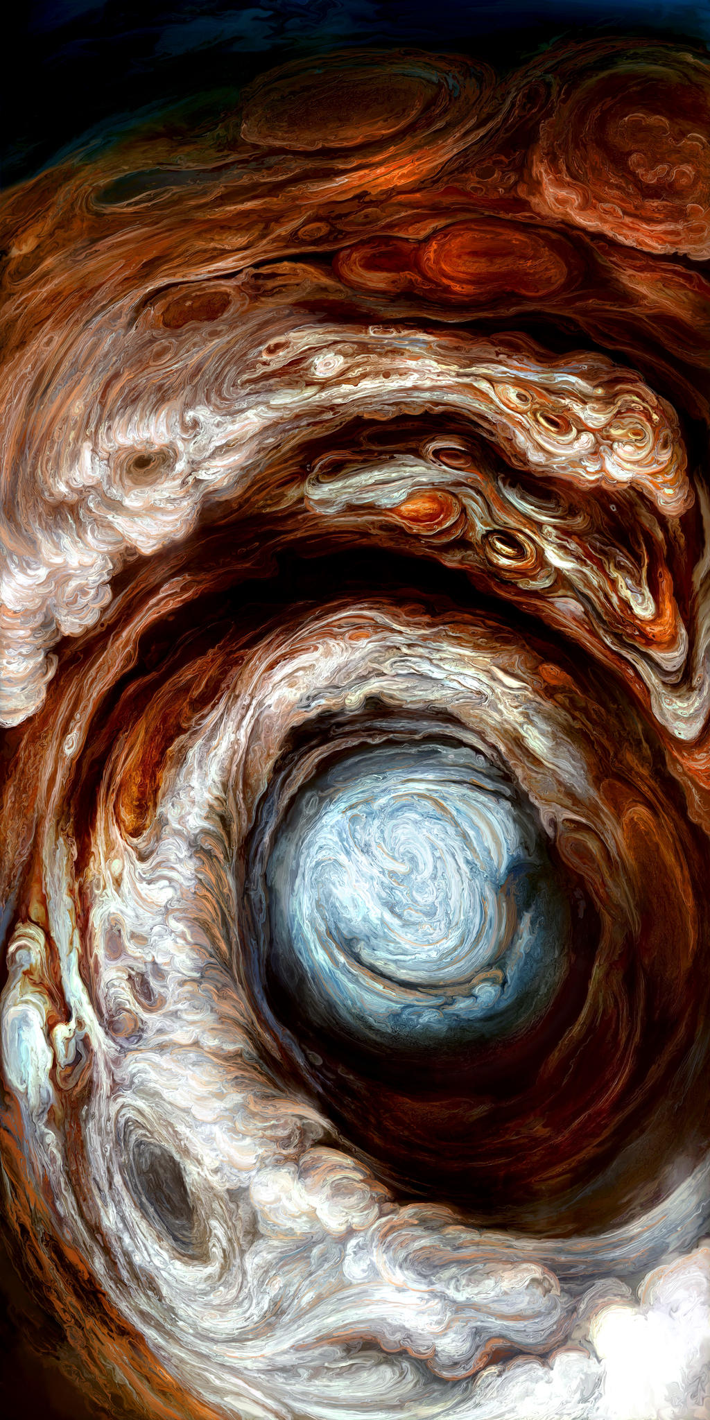 Eye of the Storm of a Low Pressure Jovian Storm