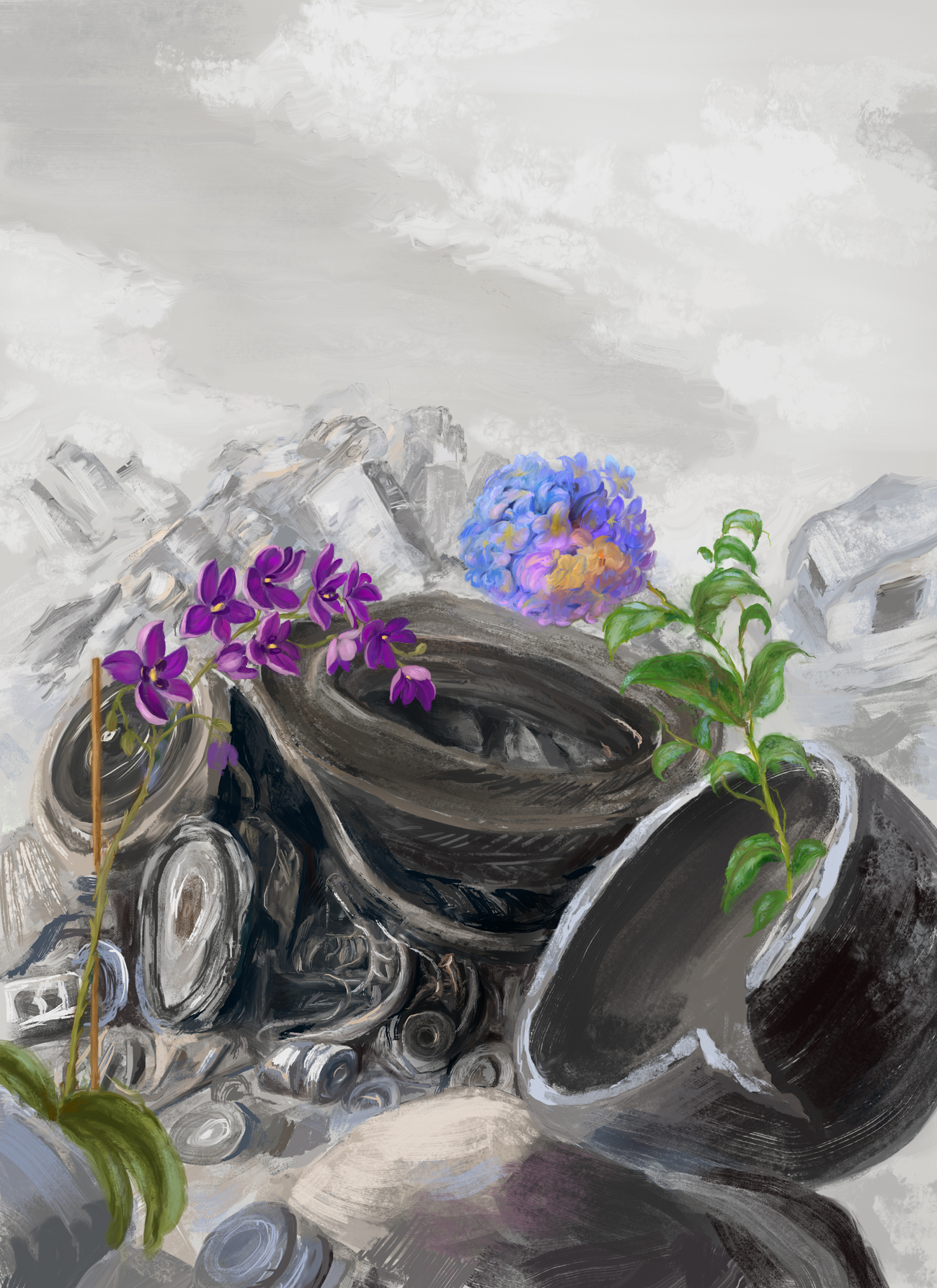 Commission: JunkYard Flowers