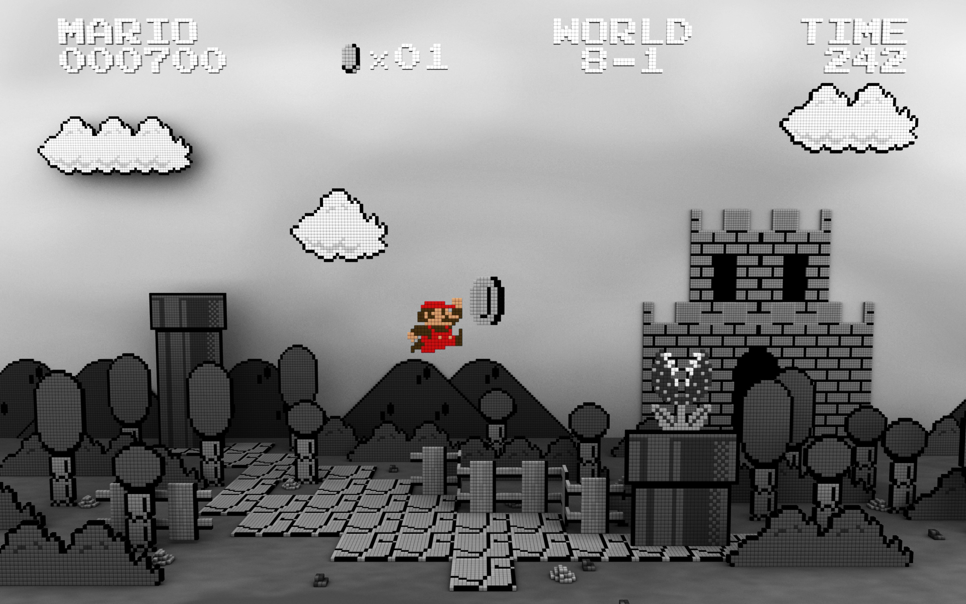 Mario Level Black and White