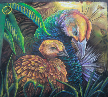 Mother Peahen and Peachick Chalk Final