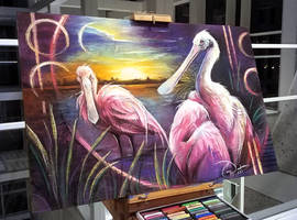 Roseate Spoonbills Chalk Art