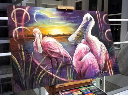 Roseate Spoonbills Chalk Art