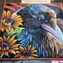 Raven in Sunflowers Chalk Art