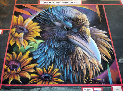 Raven in Sunflowers Chalk Art