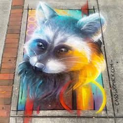 Rainbow Trash Panda Chalk Art