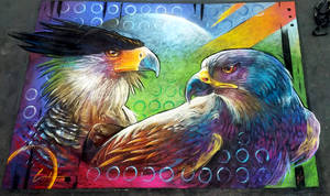 Mexican goshawk Crested Caracara Chalk Art