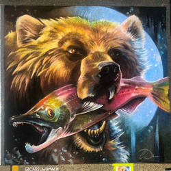 Grizzly Bear Salmon Chalk Art