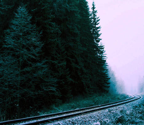 Railway track in the fog.