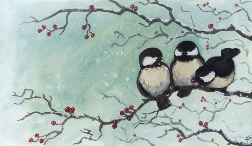 Christmas Card: chickadees by Camelid