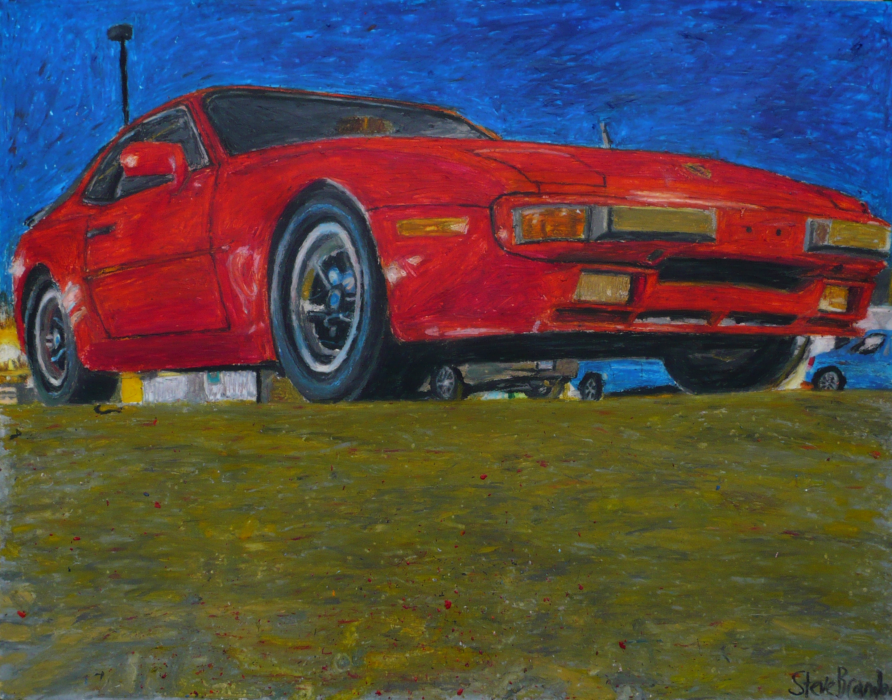 Porsche 944 oil pastel drawing