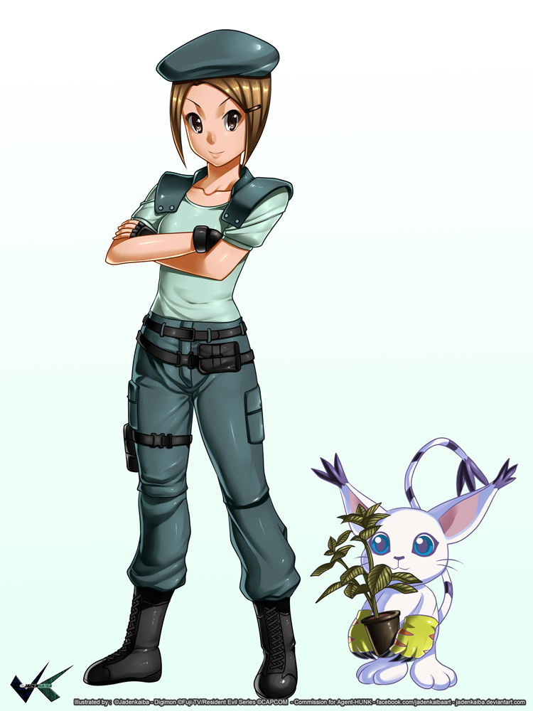 Commission : Kari (Jill Valentine Ver.) w Gatomon by jadenkaiba