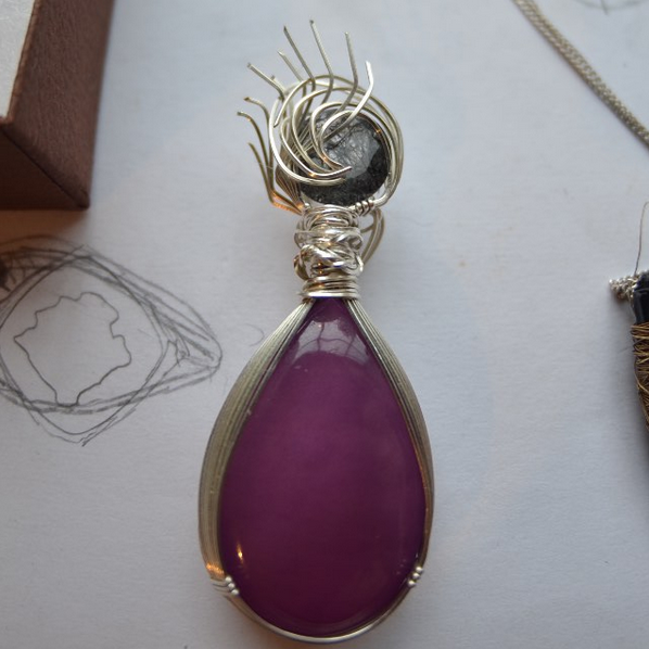 Purple Agate and Black Tourmaline Pendant by StuffyMcbPb