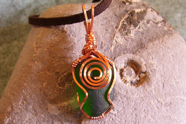 Wire-wrapped sea glass pendant