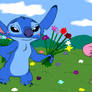 Stitch gives flowers to Angel
