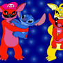 Stitch, Lilo, Mario and Peach as alien experiments