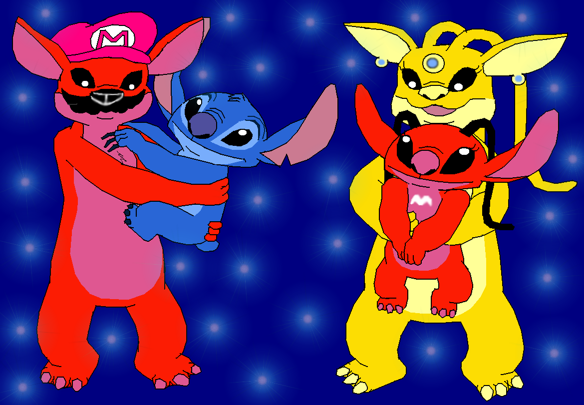 Stitch, Lilo, Mario and Peach as alien experiments