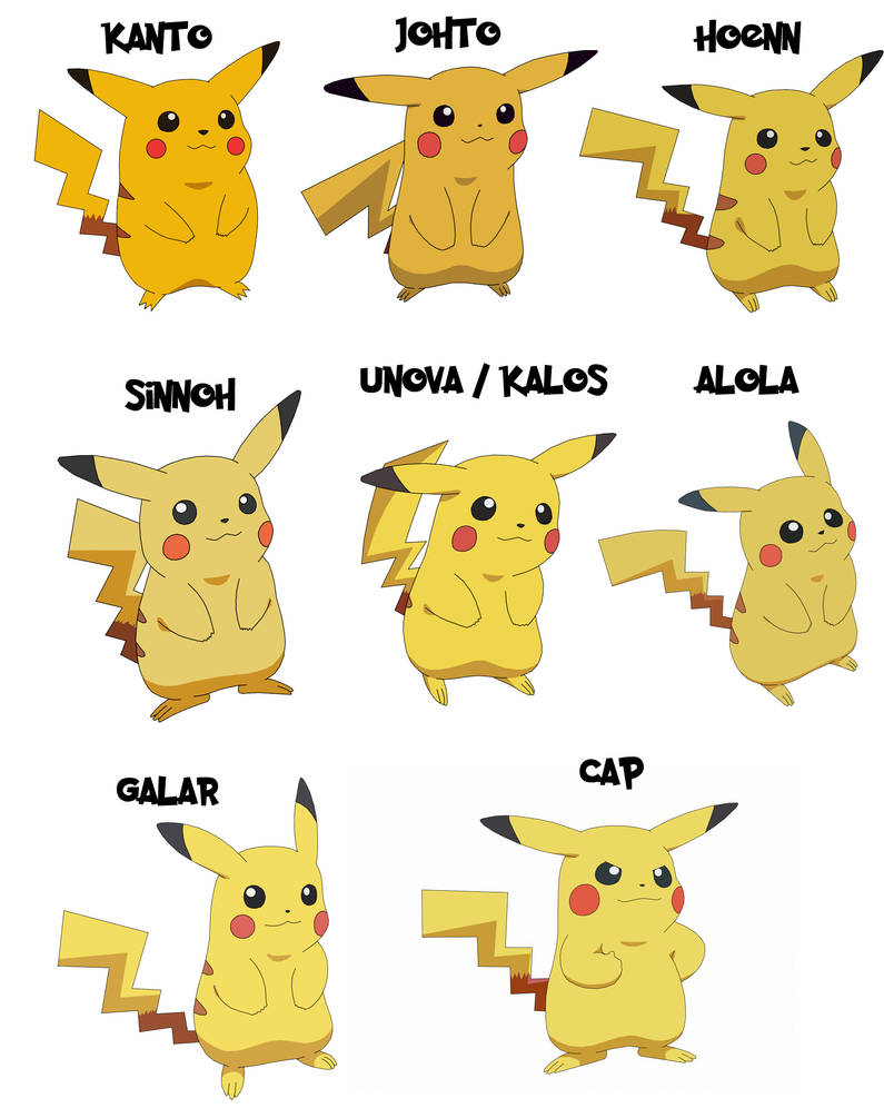 Pikachu region versions by MajkaShinoda626 on DeviantArt