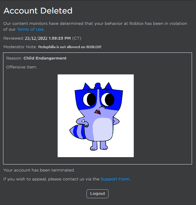 Account moderation, Roblox Wiki