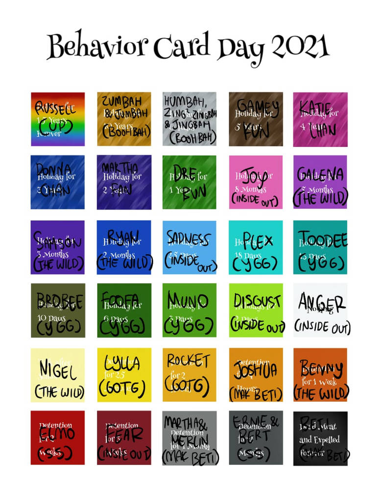 Behavior Card Day for 30 Characters with 30 Cards by MarthaTheTomboy on