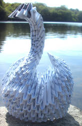 Recycled Swan on a Lake - 3D origami by SophieEkard