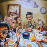 family meal gouache painted