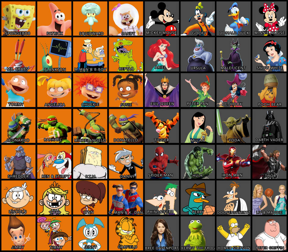 Disney vs Nick roster (Base) by Muppetfan251 on DeviantArt