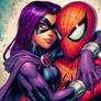 Raven hugging Spider-Man 