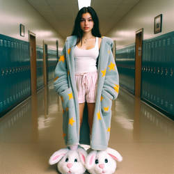 Walking to class in giant fluffy bunny slippers