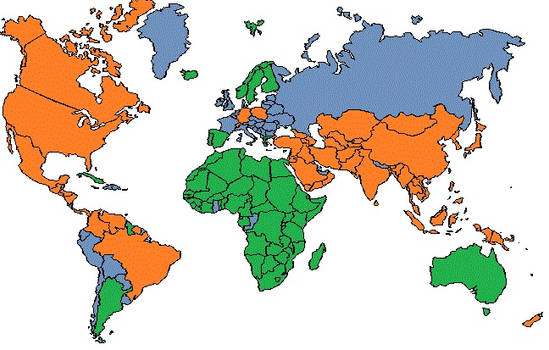 Divided up.