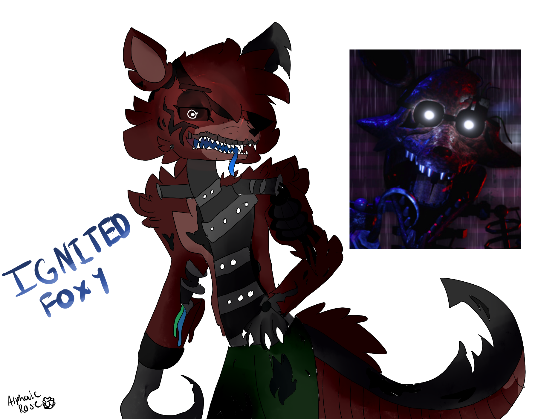 Foxy Humanized Ignited Foxy by AlphaicRose on DeviantArt
