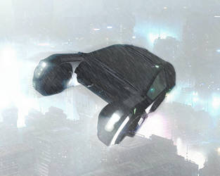 Blade Runner Spinner Flying In Rain