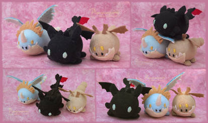 Custom TsumTsum style Toothless, Stormfly, Meatlug