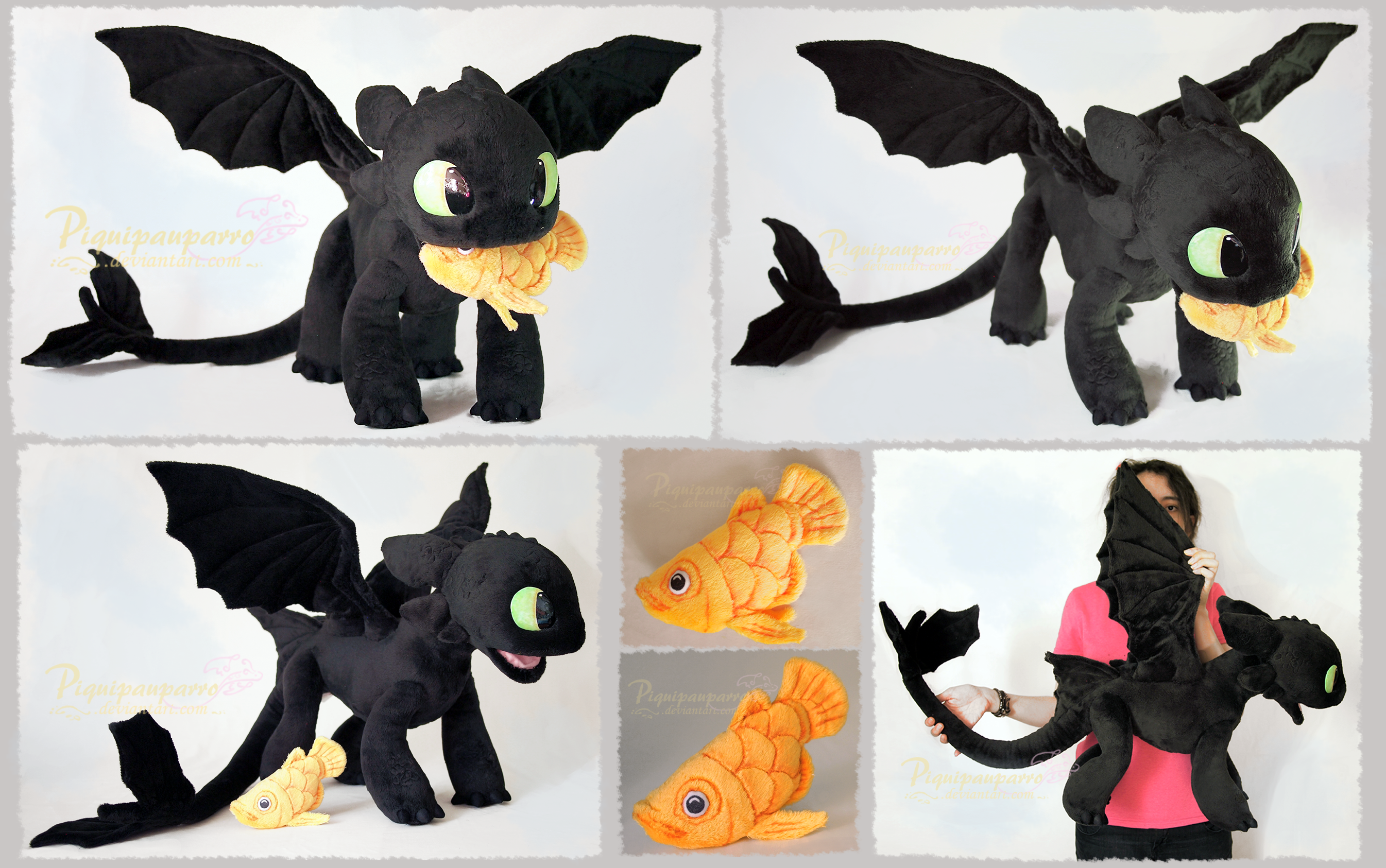 Young Toothless and Fish - handmade Plushie