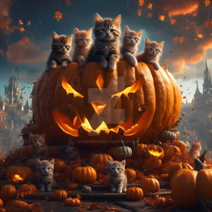 Kittens Surrounding the Pumpkins 