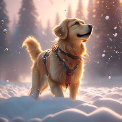 Golden Retriever In The Morning Snow 