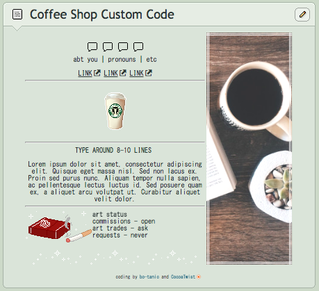 Coffee Shop Custom Box Code (Non-CORE) by cocoatwist