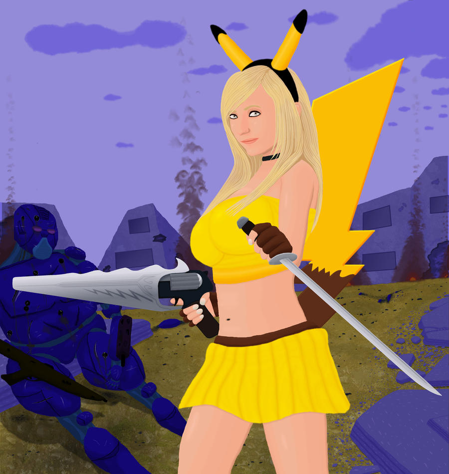 Jessica Nigri dressed in Pikachu sci fi armor