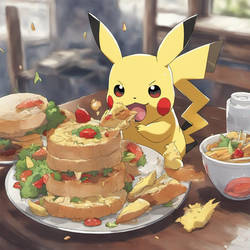 Pikachu Eating a Sandwich