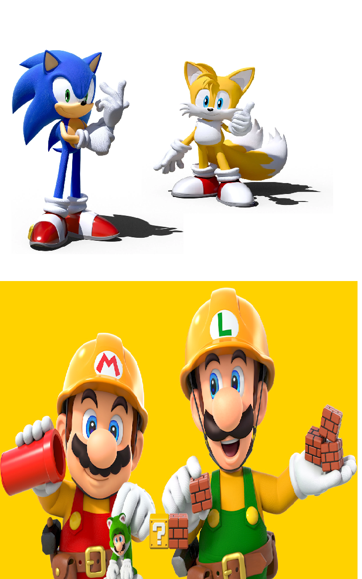 Sonic and Tails adores Builder Mario and Luigi by SaucerofPeril on ...