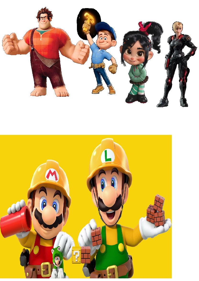 WreckIt Ralph Cast adores Builder Mario and Luigi by SaucerofPeril on
