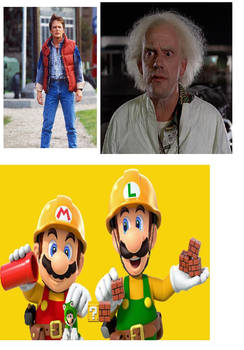 Marty and Doc Brown adores Builder Mario and Luigi